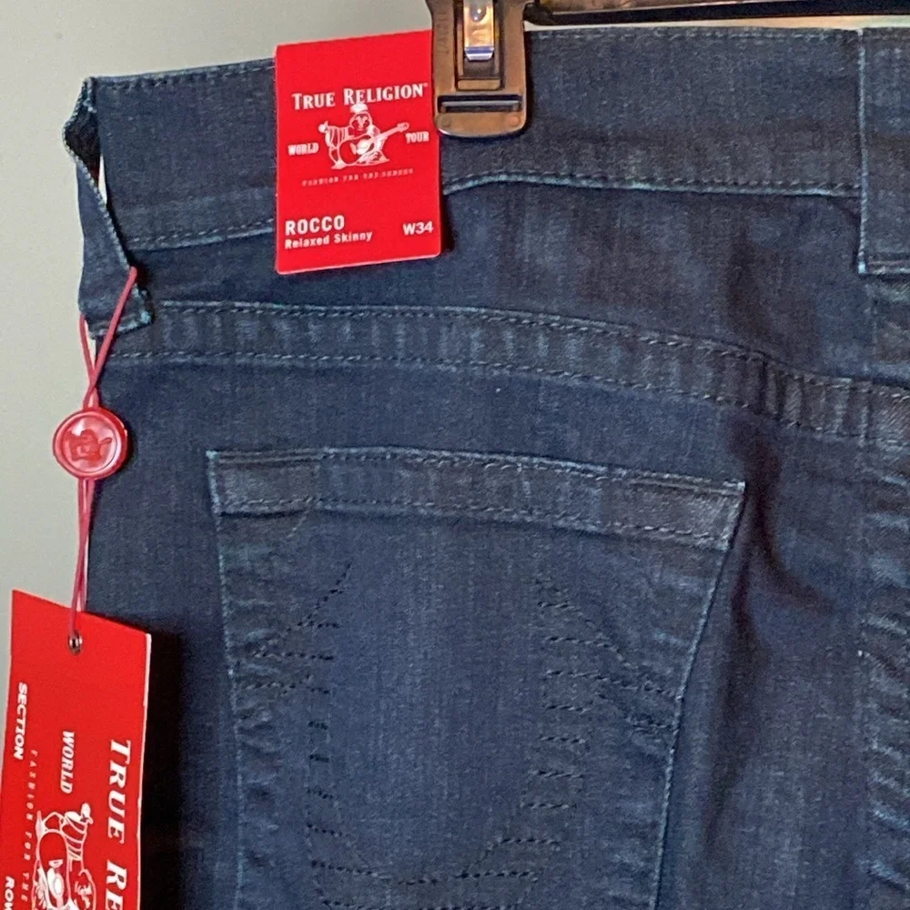 NWT True Religion 'Rocco' Relaxed Skinny Jeans in Dark Blue Denim (34W x 34L)